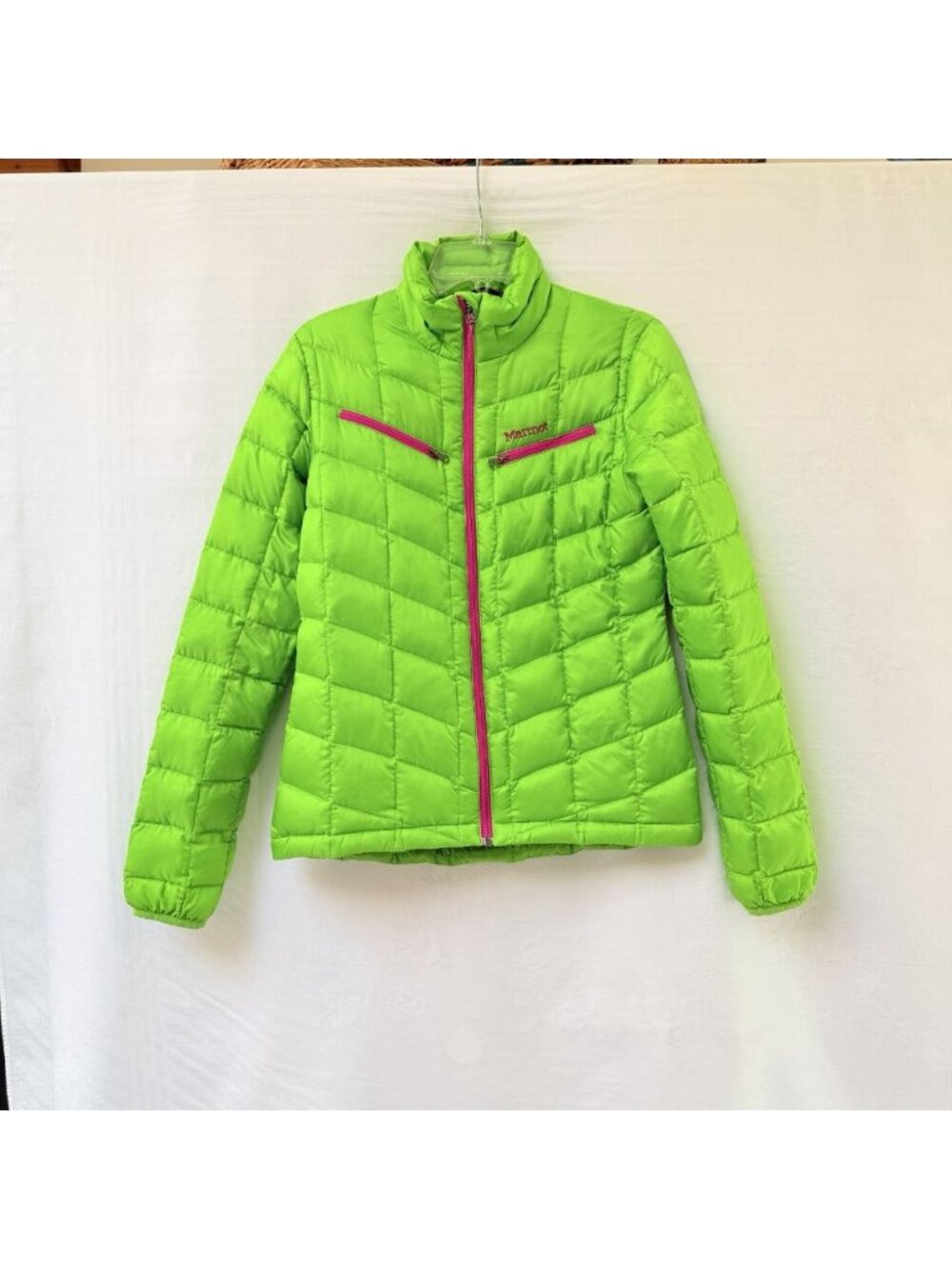 Marmot Puffer Jacket Women's Medium Lime Green Lightweight Polyester Full Zip
